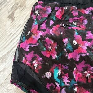 Lululemon athletica Women's Floral Athletic Shorts - Black, Pink, and Green